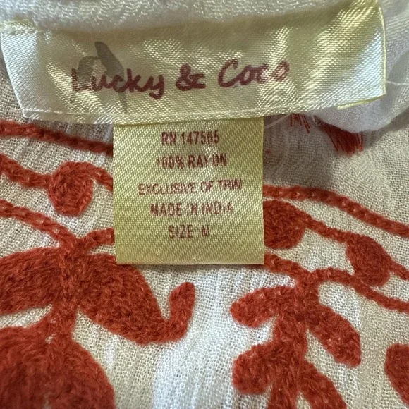 Women's Lucky & Coco‎ Orange Embroidered White Long Sleeve Top - Picture 7 of 9